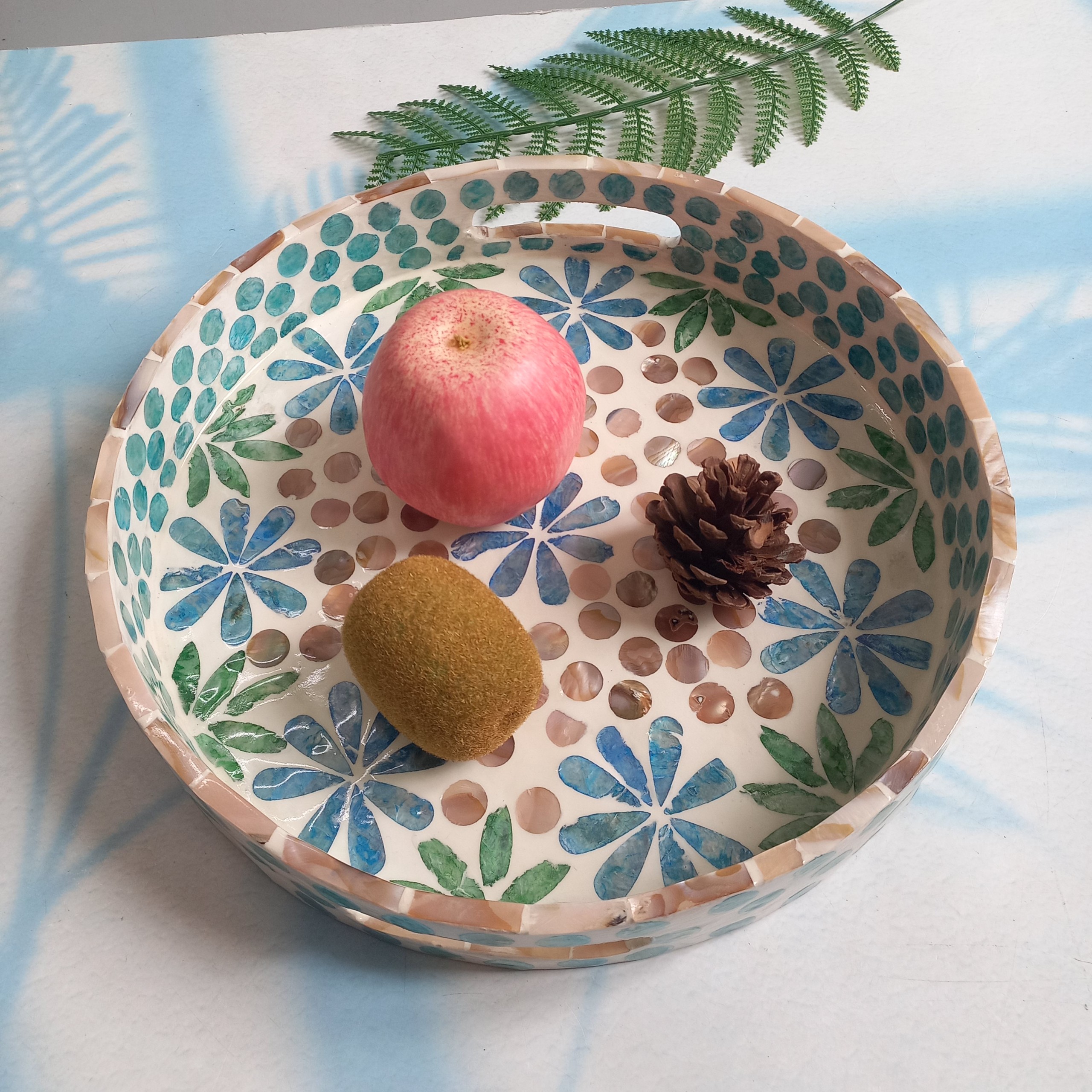 Khay Tròn Sơn Mài Khảm Trai Sang Trọng, Khay Đựng Đồ Dùng Mĩ Phẩm, Đồ Ăn Nhanh, Decor Chụp Ảnh