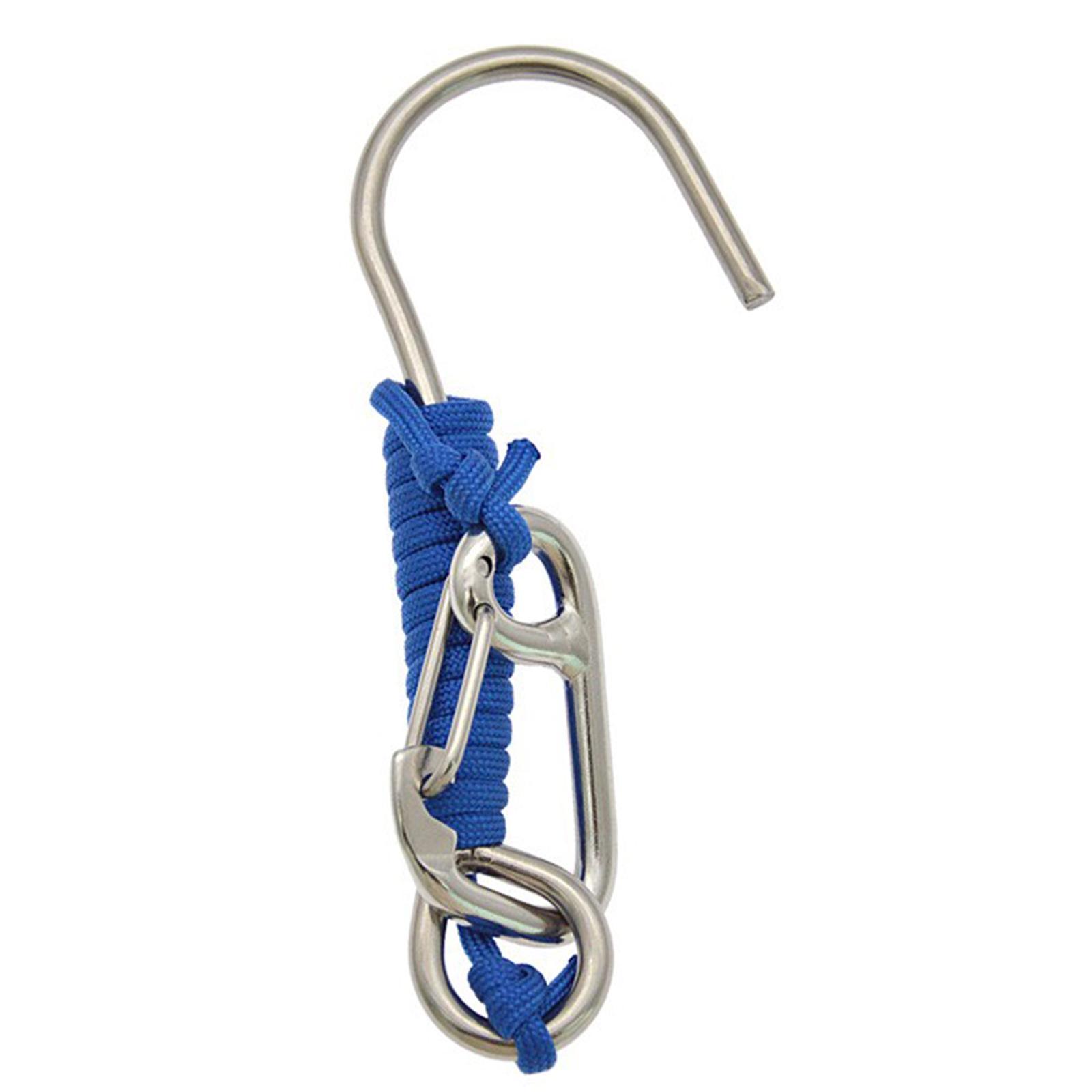 Diving Hook Stainless Steel Double Hook with Spiral Coil Lanyard and Quick Release Buckle