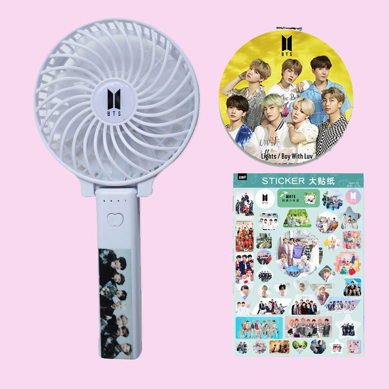 Combo gương mini BTS + Quạt tích điện BTS tặng Sticker BTS