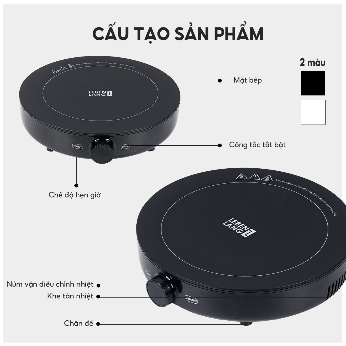 Bếp từ đơn bằng cơ LEBENLANG LBL5507 mặt kính chịu lực, có chức năng hẹn giờ, điều chỉnh nhiệt độ, công suất 2000W - hàng chính hãng