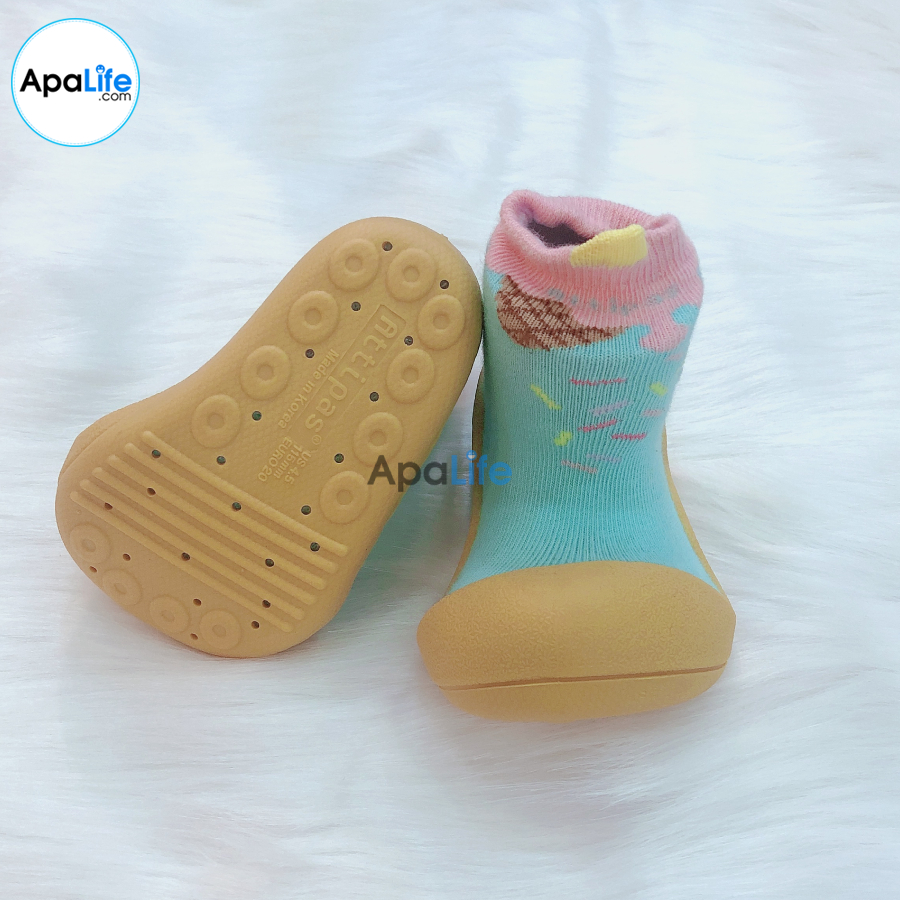 Attipas Ice Cream - Mustard/ AT012 - Giày tập đi cho bé trai /bé gái từ 3 - 24 tháng nhập Hàn Quốc: đế mềm, êm chân &amp; chống trượt