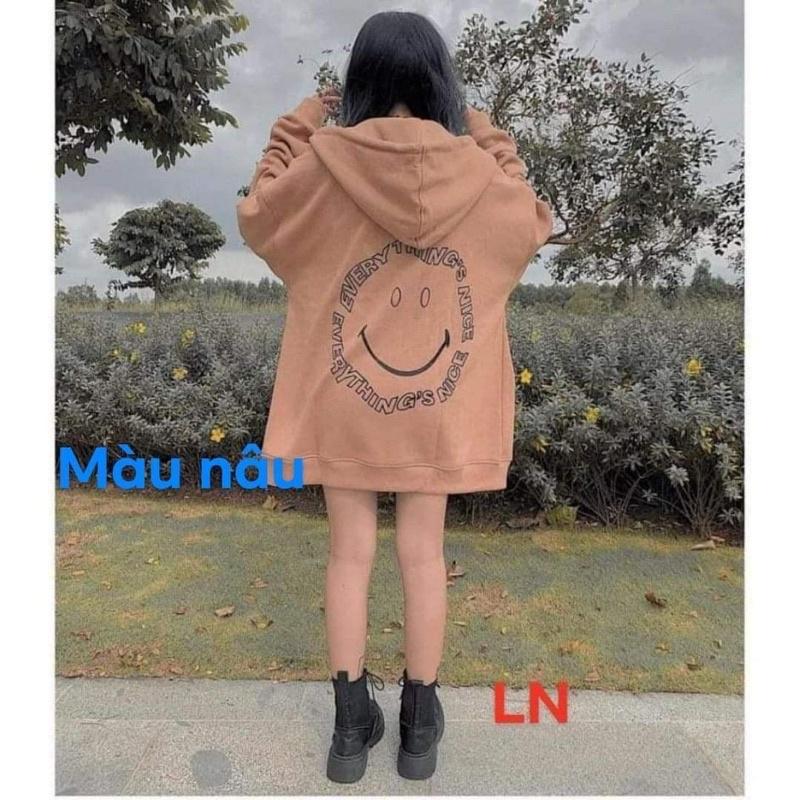 Áo hoodie chữ mặt cười tròn in lưng TH6