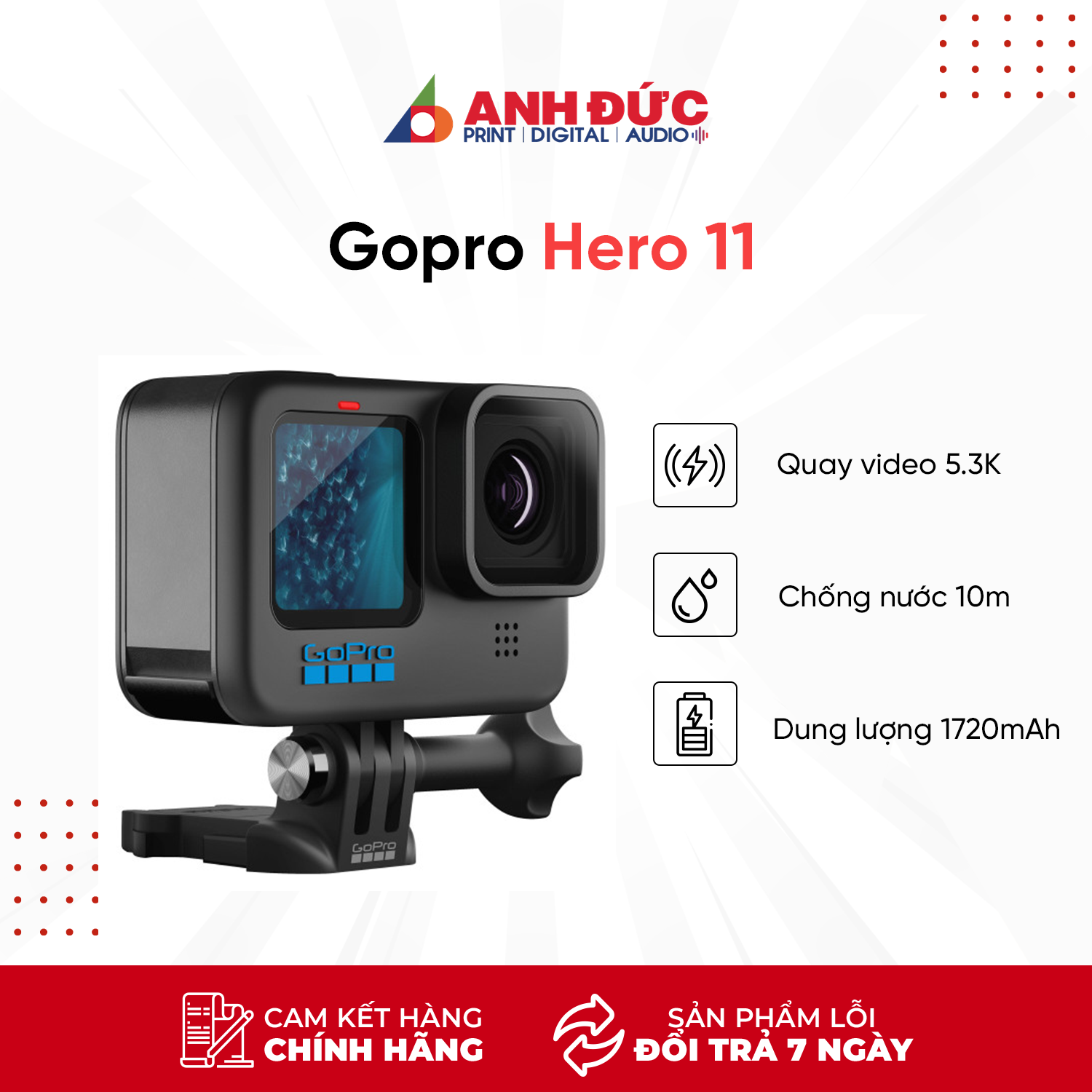 (Tặng Pin) Máy Quay Hành Trình Gopro Hero 12 - Hàng Chính Hãng FPT (Full VAT)