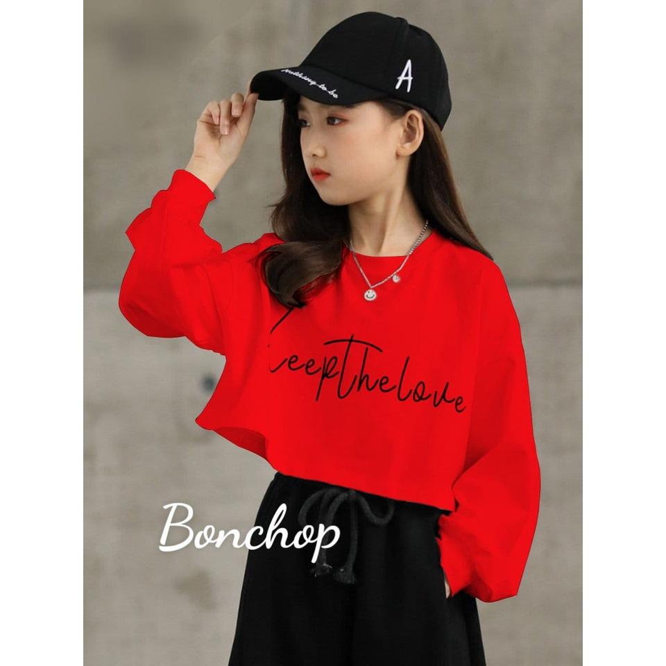 Áo bé gái HIPHOP croptop KEEP THE LOVE chất thun dày dặn ấm áp, mua áo hiphop cho bé gái ở đâu