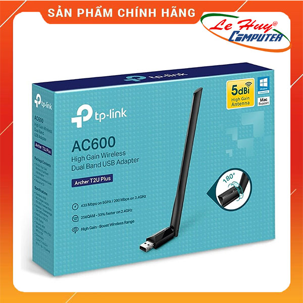 Bộ Chuyển Đổi Usb Wifi Tp - Link Archer T2U Plus Công Suất Cao Ac600 - Hàng Chính Hãng