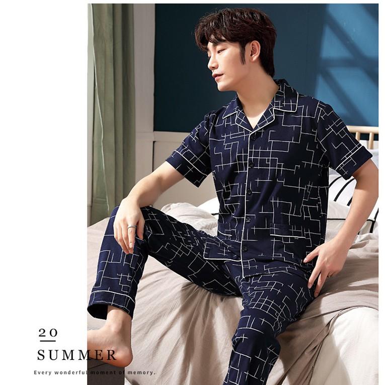 BỘ PIJAMA NAM cộc tay-Đồ bộ nam bộ hè chất vải COTTON 100% dày dặn, thông thoáng