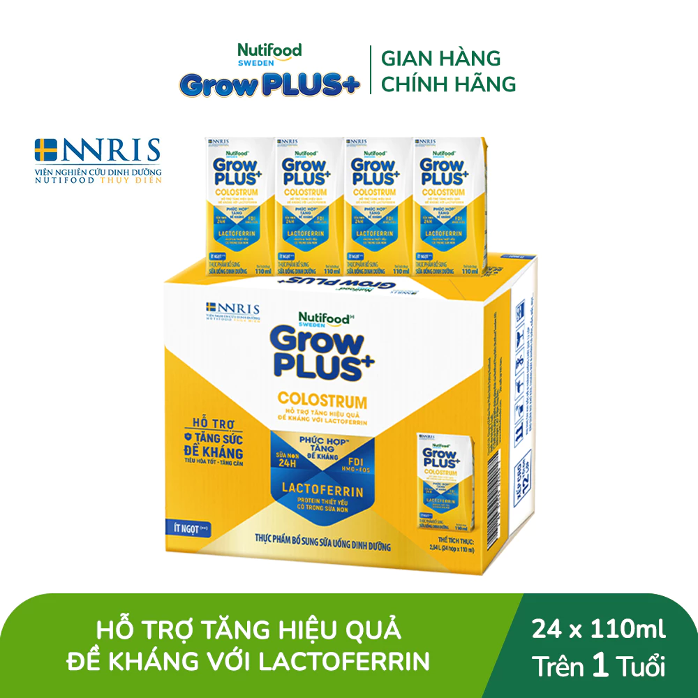 Thùng 24 hộp Sữa bột pha sẵn Nutifood Sweden GrowPLUS+ Colostrum Lactoferrin 110ml