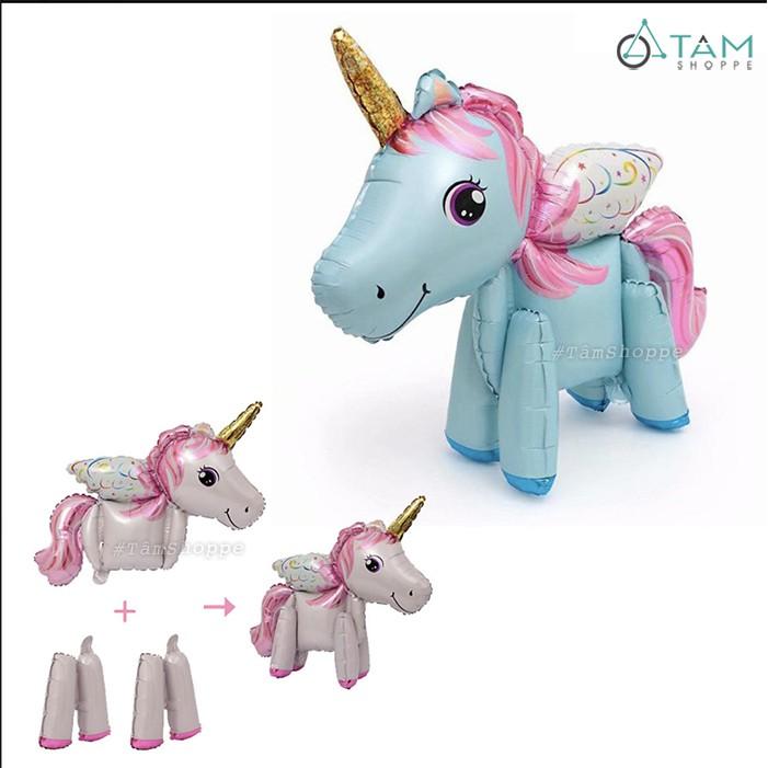 Bong bóng trang trí hình con ngựa Pony có sừng 4D