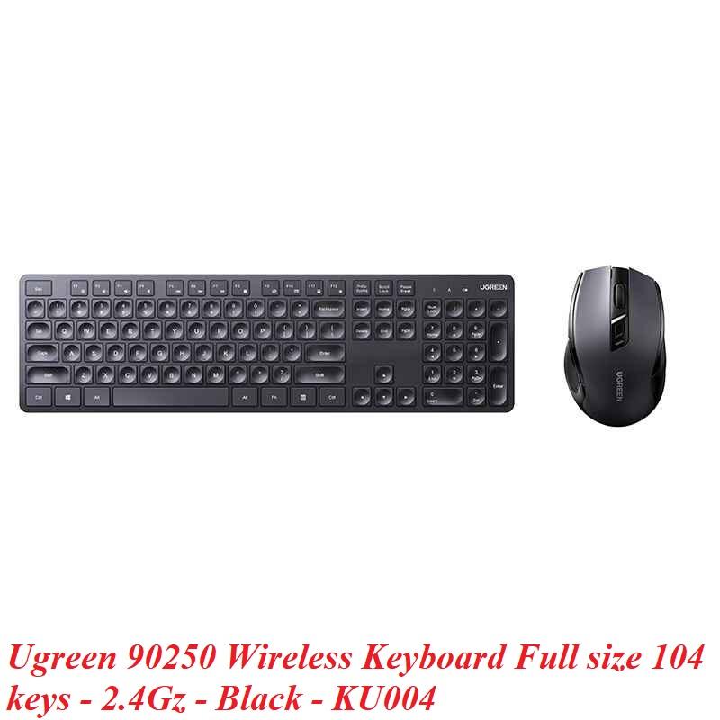 Ugreen UG90250KU004TK 2.4 GHz full size 104 có phím FN bàn phím không dây 10 triệu lần bấm wireless Keyboard cho win macos android màu đen - HÀNG CHÍNH HÃNG