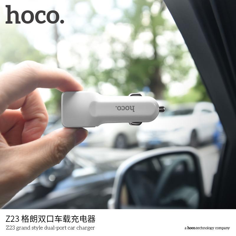 Tẩu sạc ô tô 2 cổng USB Hoco Z23 12W, cổng sạc cho xe hơi hàng chính hãng