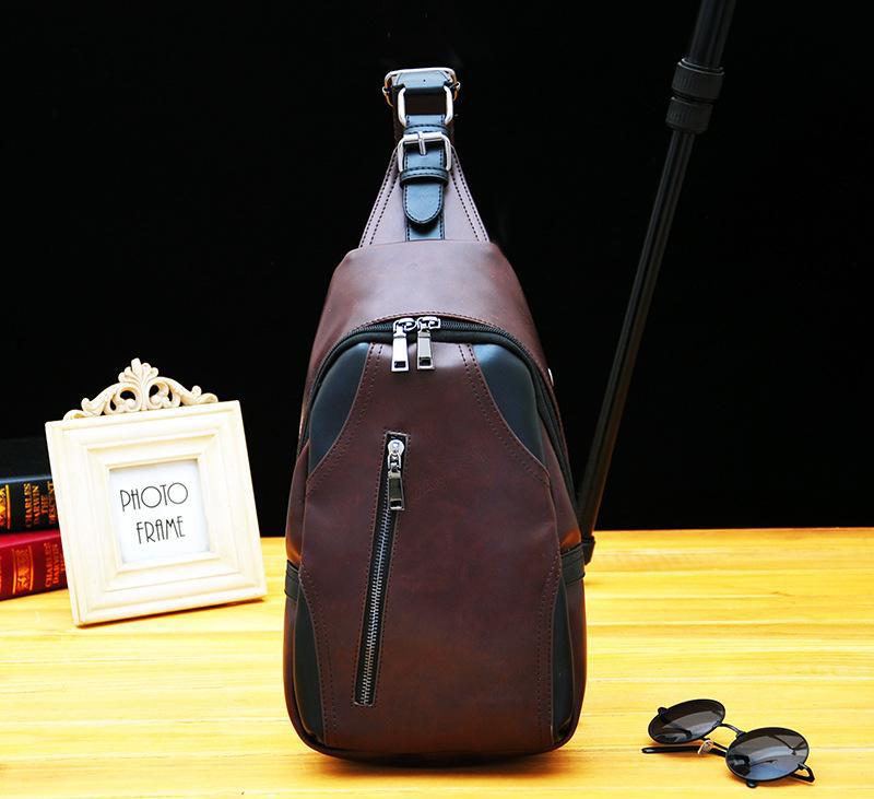 Street Tide Crazy Horse PU Leather Chest Bag Men'S Crossbody Bag