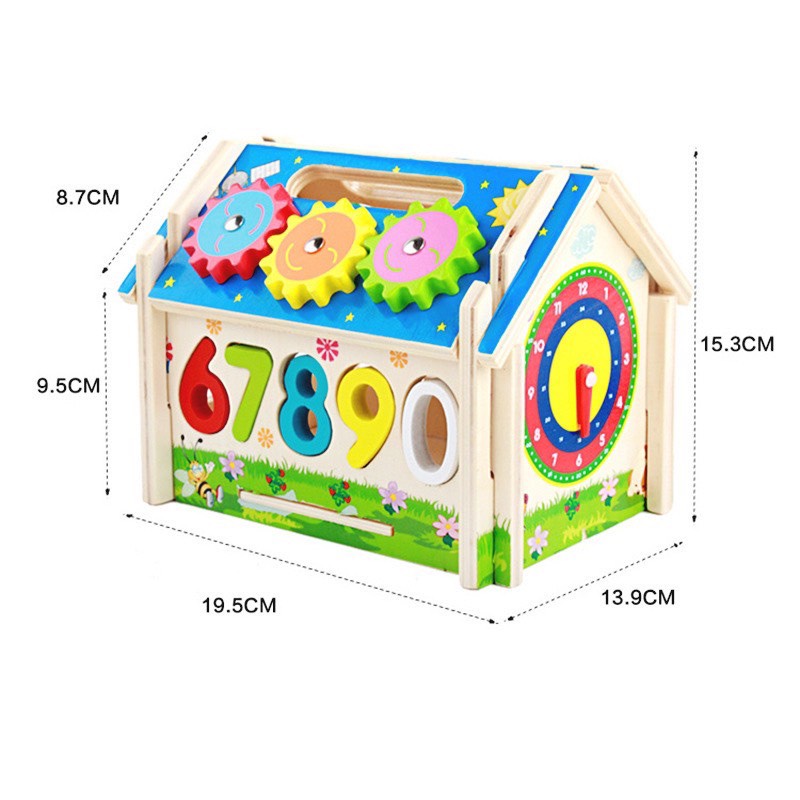 Đồ chơi nhà thả số đập bóng lắp ráp đa chức năng, đồ chơi nhà thả hình lắp ghép đập bóng đồng hồ bánh răng xoay cho bé