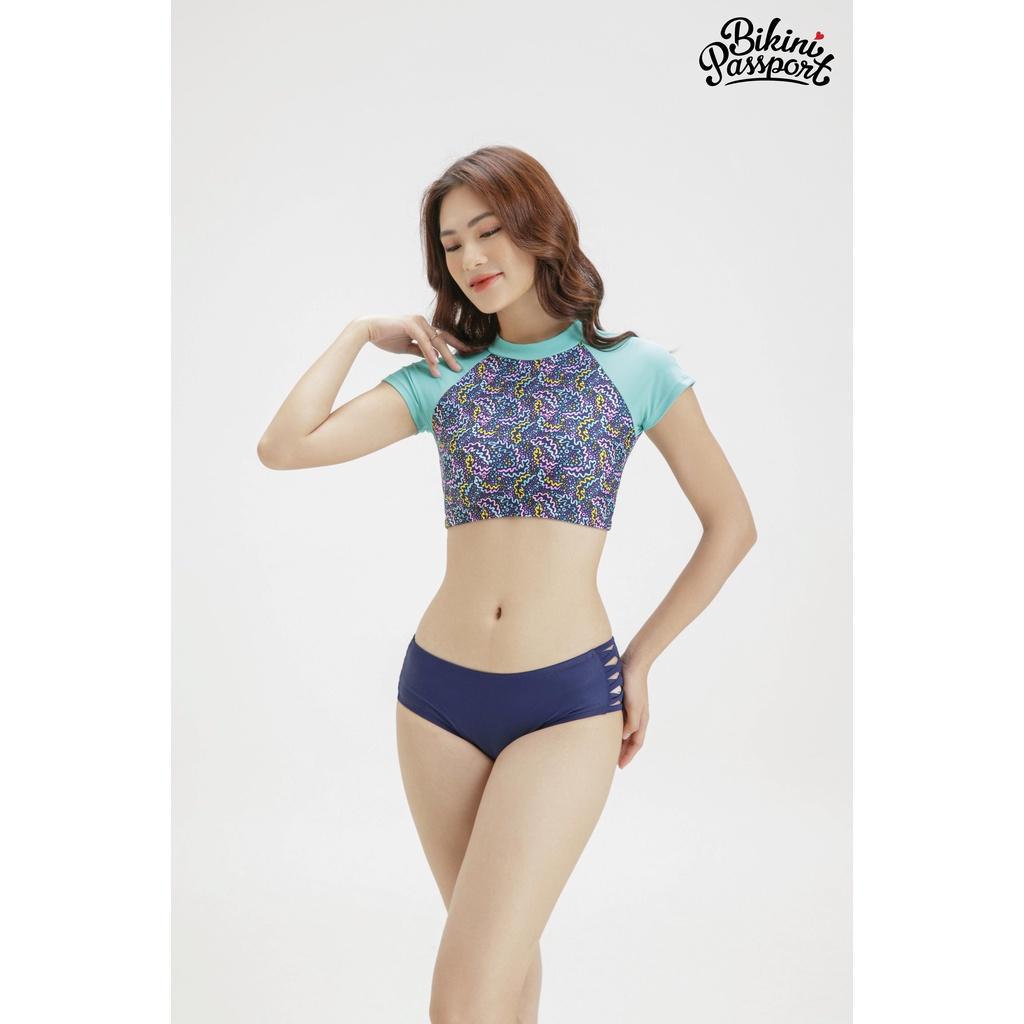 Áo bơi NỮ lẻ BIKINI PASSPORT kiểu Croptop tay ngắn có khoá - màu Xanh da trời - BS240_BU