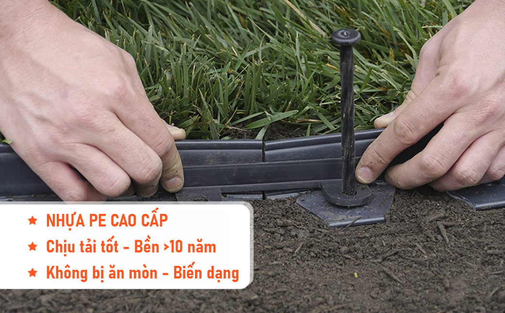 Cạnh, Viền Chắn Cỏ Trang Trí Sân Vườn. Nhựa HDPE Cao Cấp. Cuộn Dài 10 mét. Dùng Tạo Hình, Ngăn Cách Các Vật Liệu, Làm Lối Đi Rải Sỏi, Phân Luống Cây Trồng. Bền Hơn 10 Năm