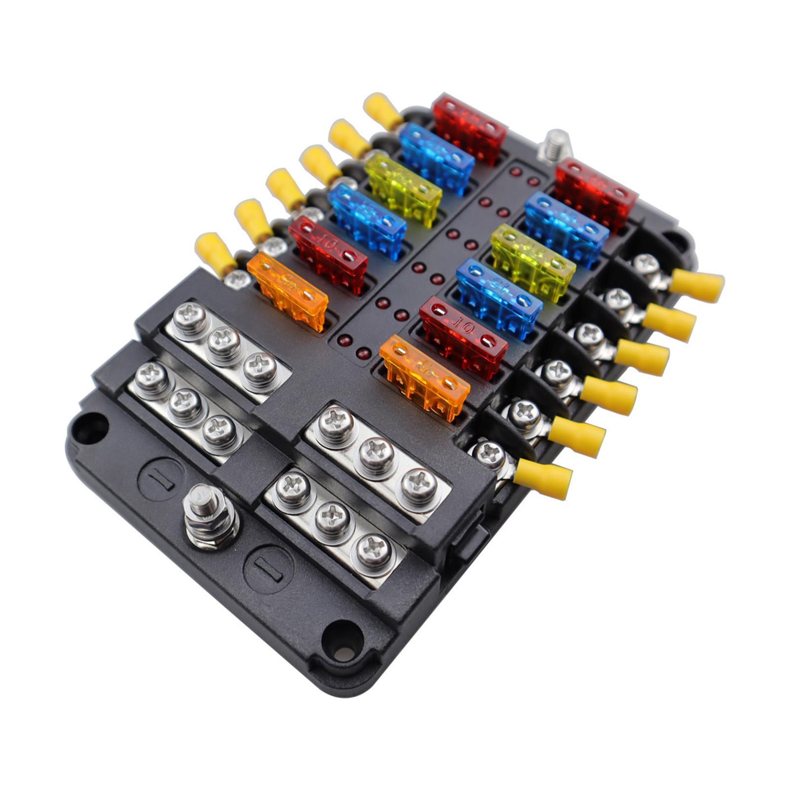 12V Fuse Block Accessory Attachment Professional Waterpoof Replaces 24V 12V 12 Way Marine Fuse Block Fuse Box Holder for Vehicle Van RV
