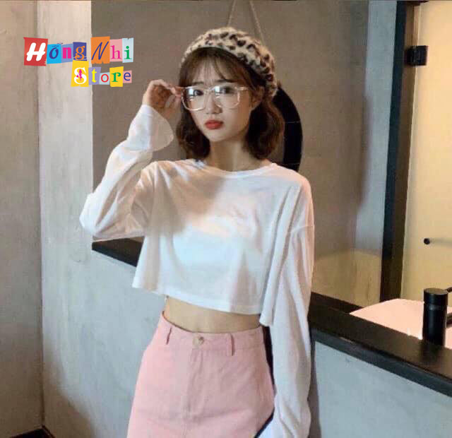 Áo Croptop Trơn Tay Dài Dáng Rộng Long Tee Ulzzang - MM