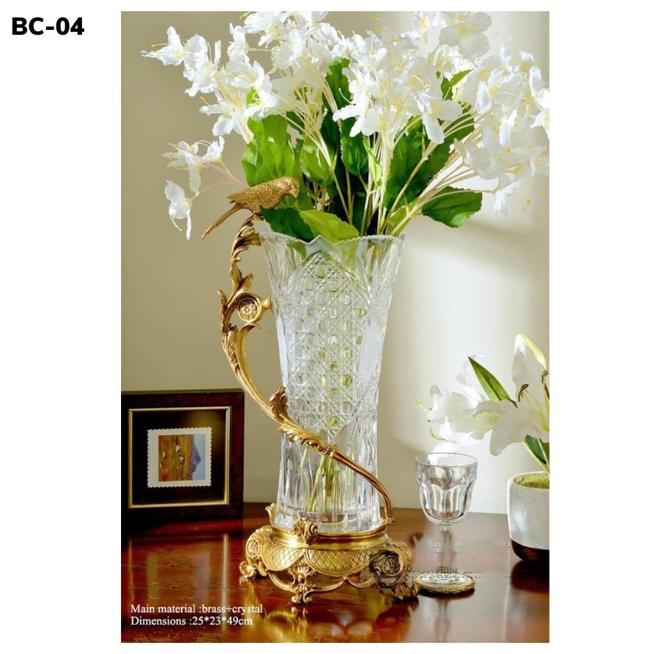 Bình hoa cổ pha lê Tiệp họa tiết Vẹt tân cổ điển đắt giá sang trọng BC-04