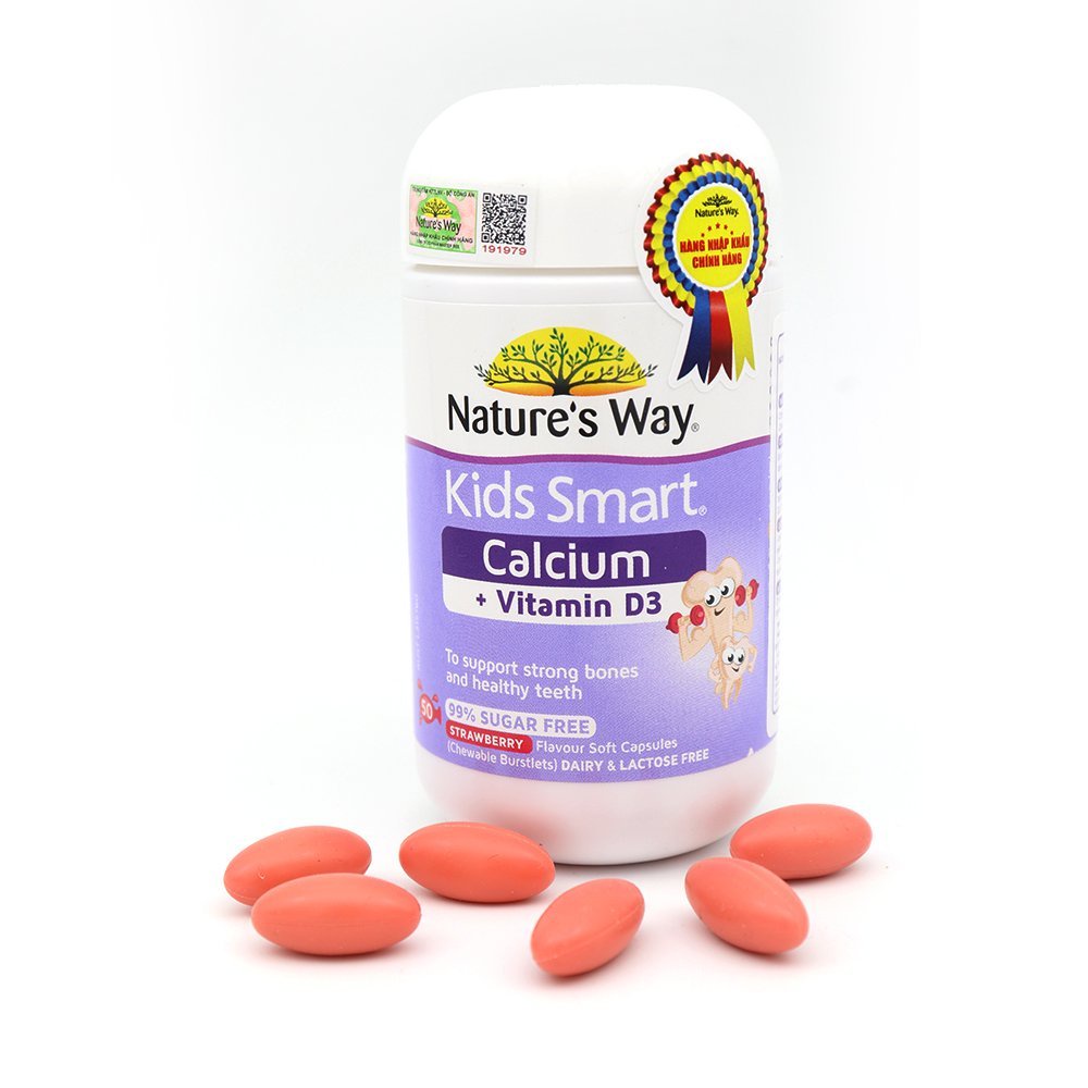 Viên Nhai Cho Bé Nature’s Way Kids Smart Calcium + Vitamin D3 Burstlets Bổ Sung Canxi Phát Triển Chiều Cao 50 Viên