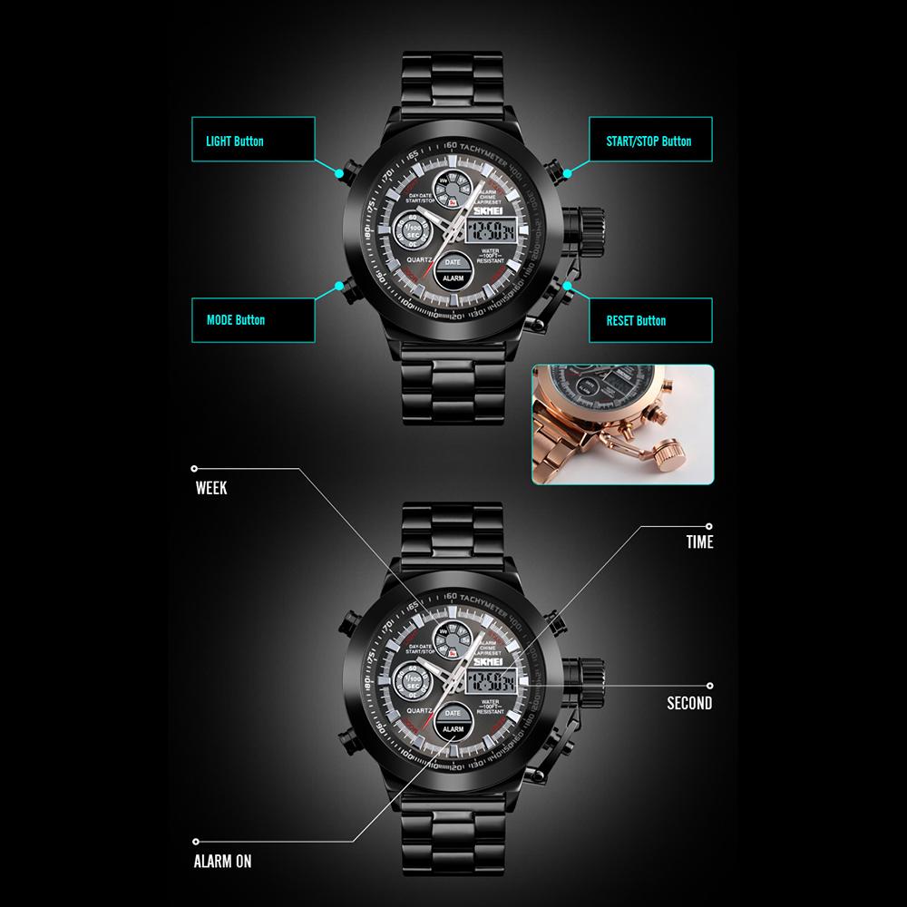 Đồng hồ Chống nước 3ATM Màn hình kép Double Movements Giờ GMT Đa chức năng SKMEI 1515 Men Quartz