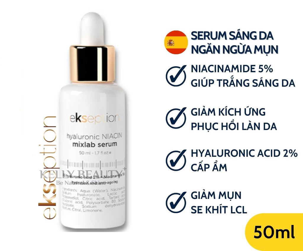 Serum giảm mụn, xóa thâm Ekseption HYALURONIC NIACIN MIXLAB SERUM - 50ml duy trì độ ẩm cho làn da, giúp làm sáng da và mịn da