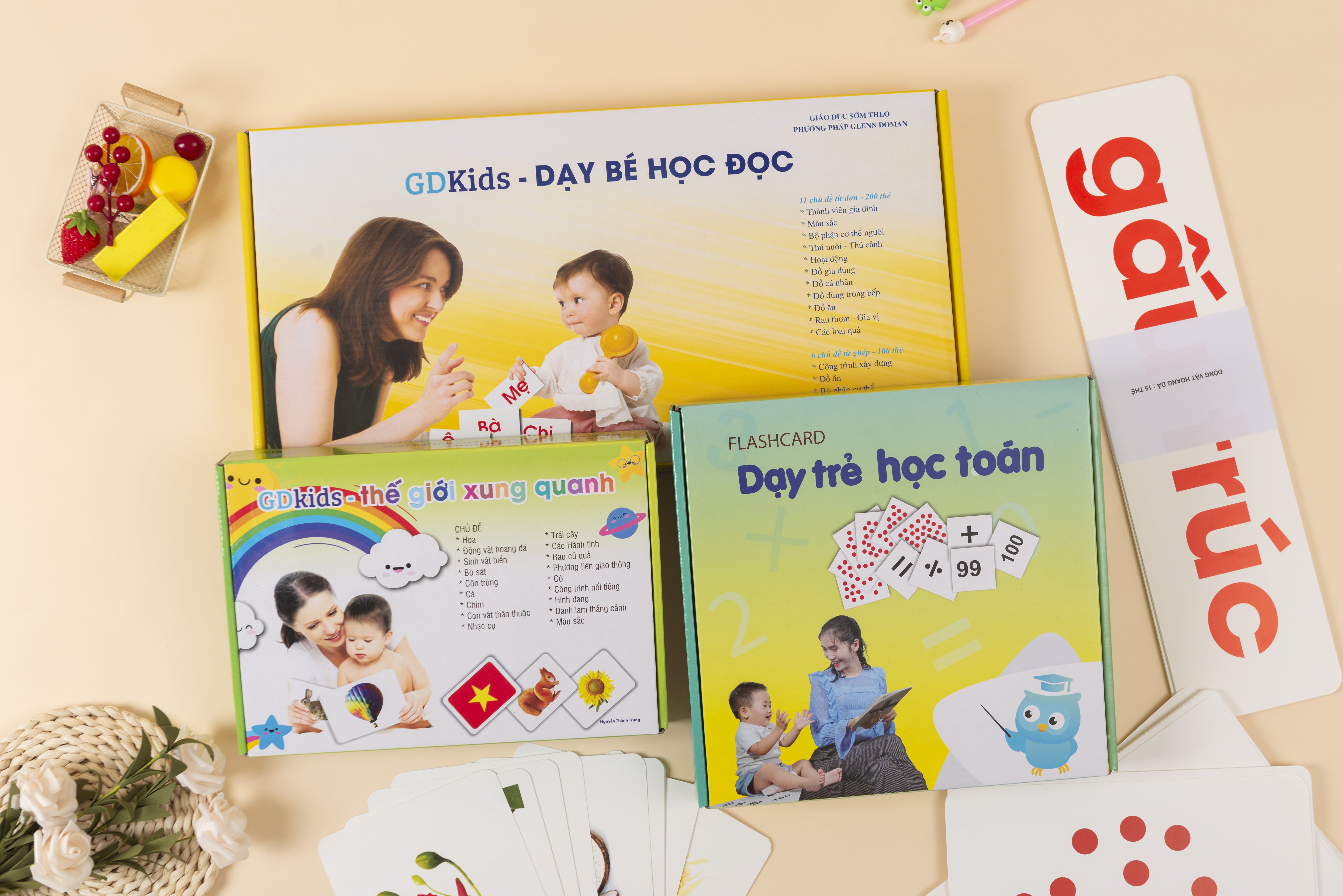 Combo Flashcards Thông Minh Glenn Doman (Bộ học toán 59 Thẻ + Bộ TGXQ 100 thẻ + Bộ đọc 100 thẻ)