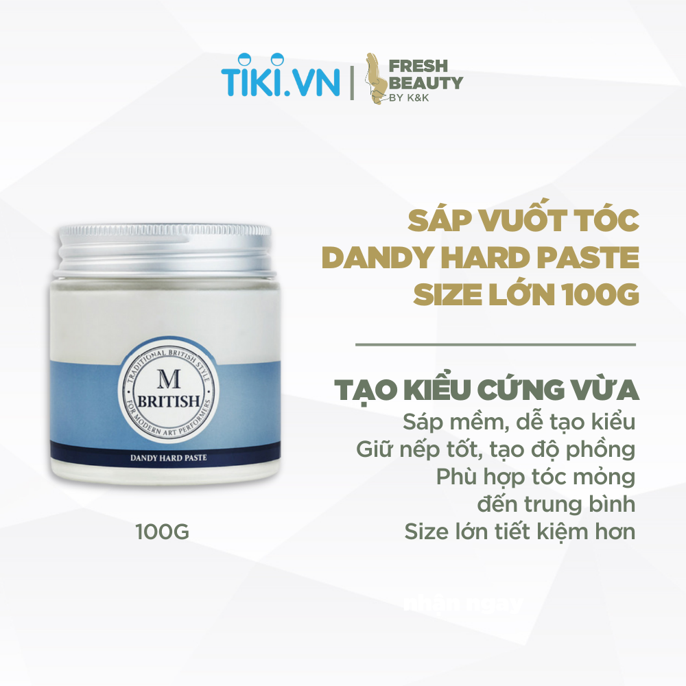 Sáp vuốt tóc tạo kiểu linh hoạt cho nam nữ BRITISH M Dandy Hard Paste, độ cứng vừa phải, tạo độ phồng nhẹ, mềm tóc 100g