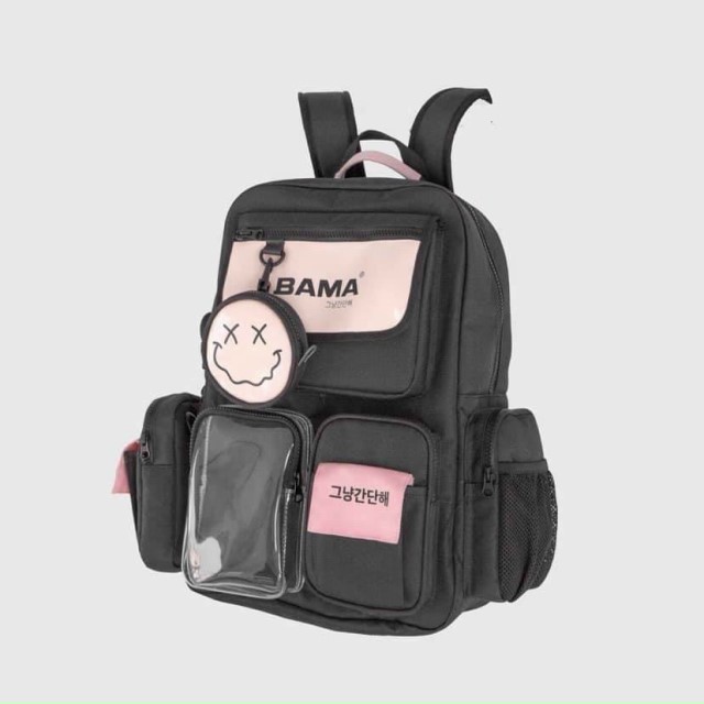 Bộ Sản Phẩm Balo Đi Học Local Brand Bama, Túi Tròn Mặt Cười, Túi Chéo Chống Nước