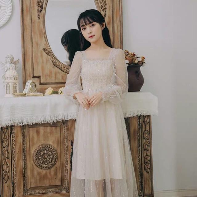 Đầm Ulzzang kim tuyến thắt nơ