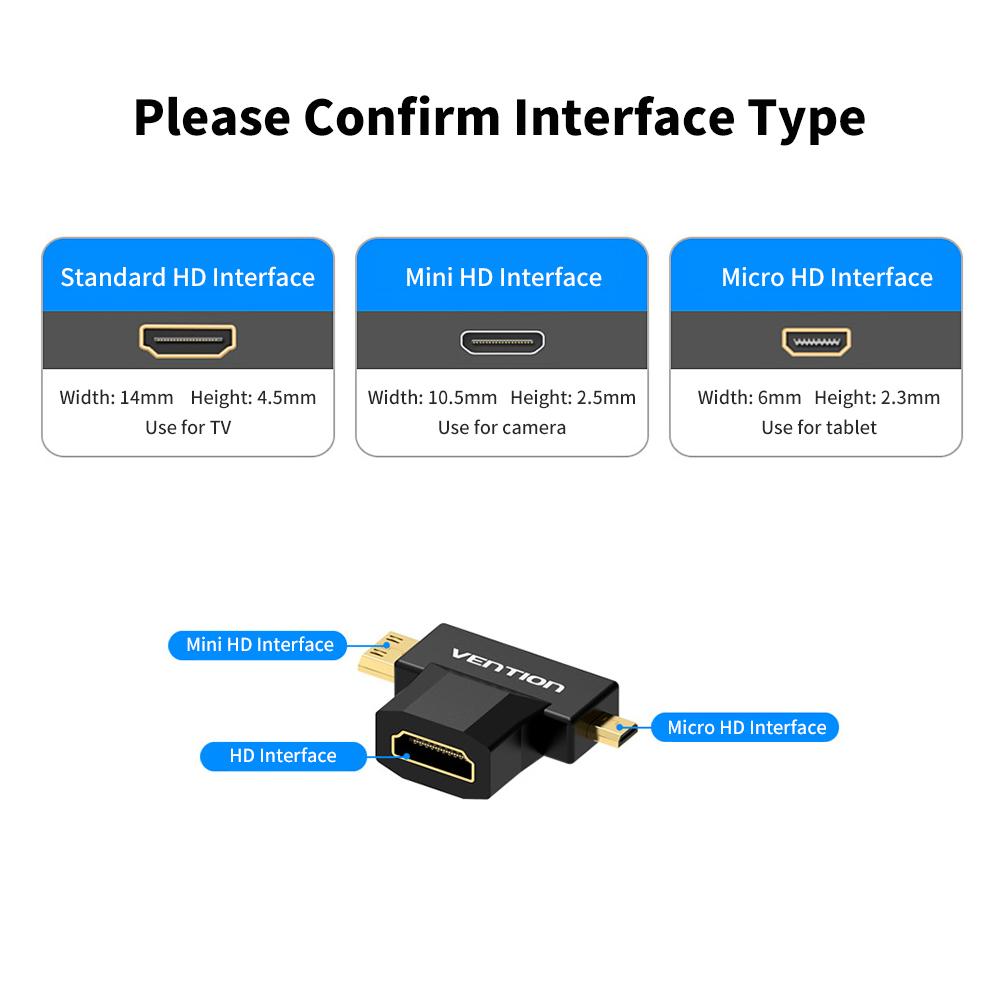 VENTION Mini/Micro HD to HD Adapter 2 IN 1 HD Converter for Tablet TV Displayer and Projector