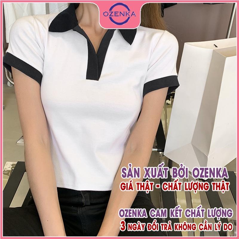 Áo croptop polo nữ đẹp , áo crt cộc tay ôm body cải màu đen trắng thun gân 100% cotton free size dưới 50 kg