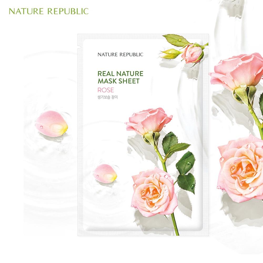 Nature Republic Mặt nạ giấy dưỡng ẩm, dưỡng sáng làm đều màu da Real Nature Rose Mask Sheet 23ml