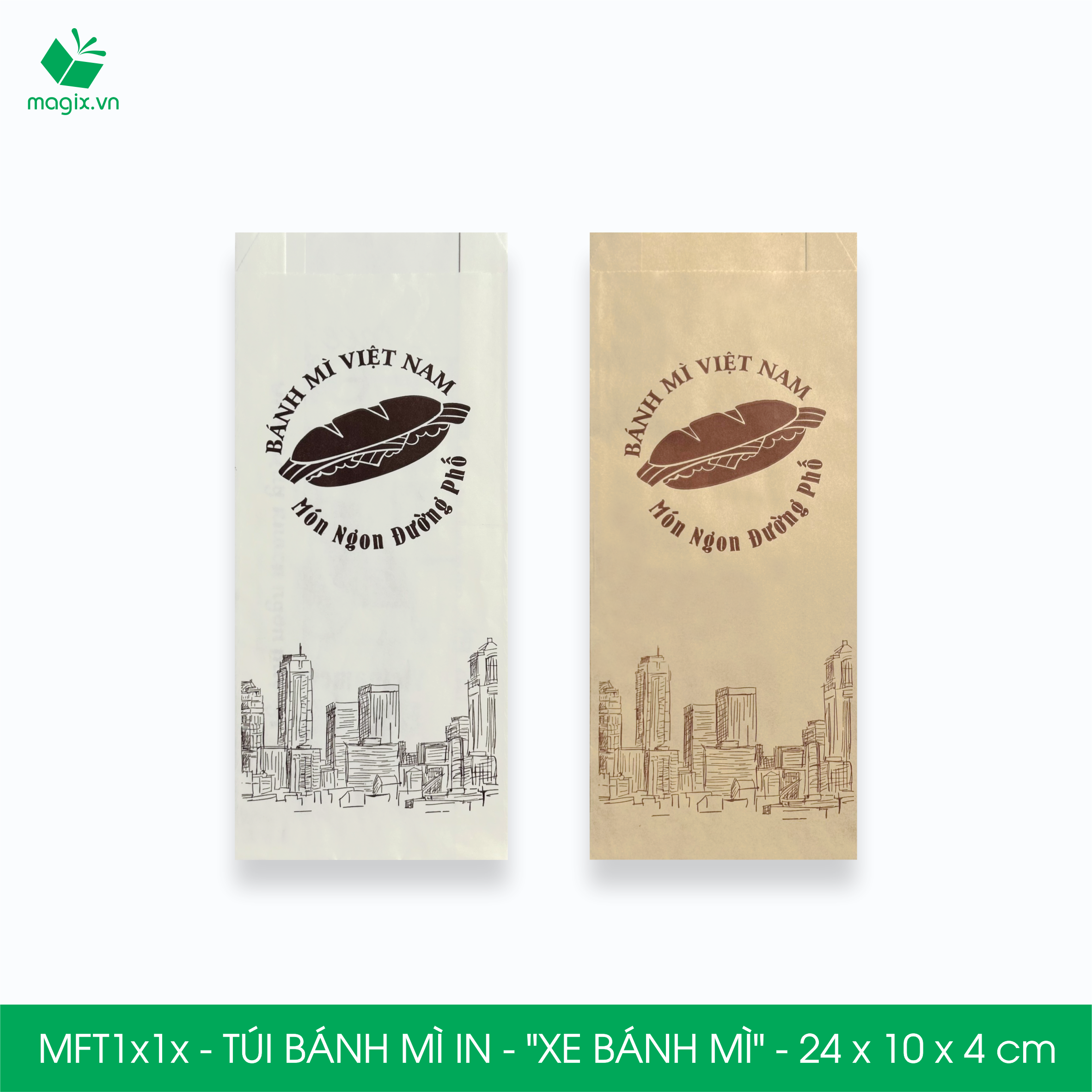 Combo 100 Túi bánh mì 24x10x4 cm - In sẵn họa tiết XE BÁNH MÌ - Bao bánh mì Túi giấy thực phẩm an toàn