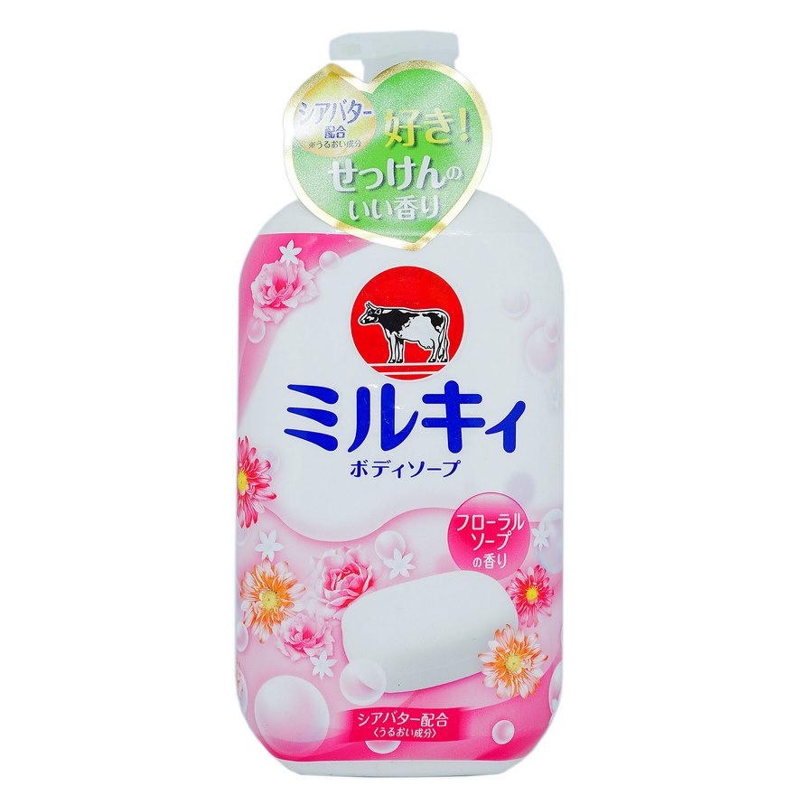 Sữa Tắm Dưỡng Trắng Mịn Da Hương Hoa Hồng Cow Milky Body Soap Floria Chiết Xuất Sữa Bò Tươi 550ml