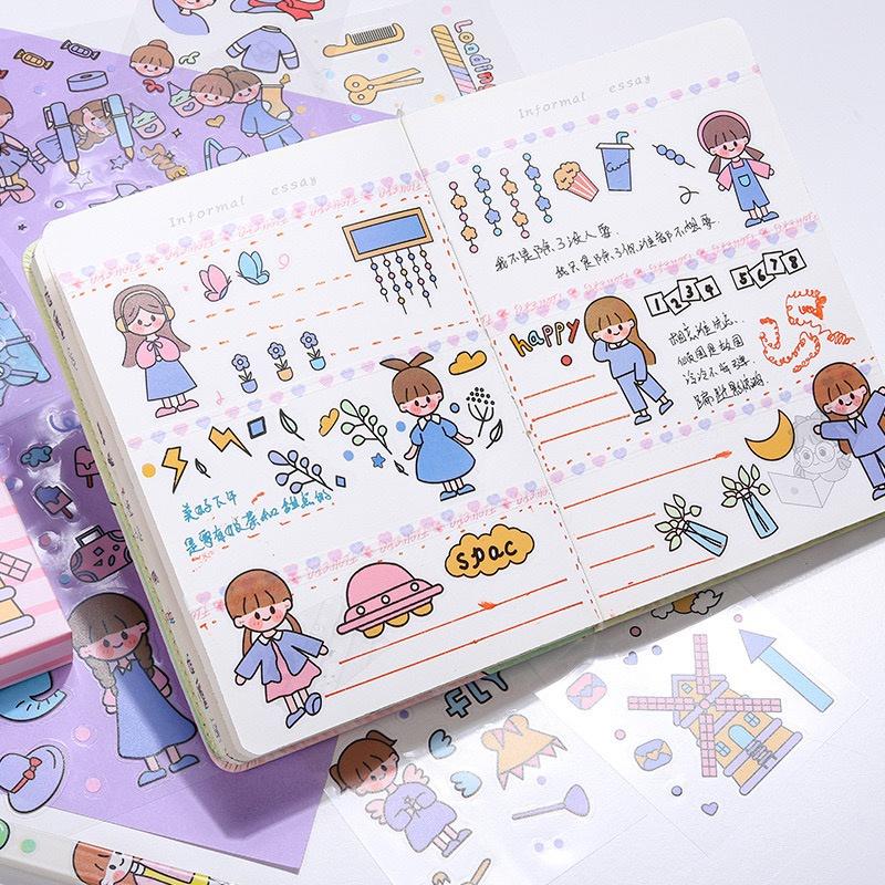 Set 25 tấm sticker cute dán trang trí tập vở, bình nước, họa tiết hoạt hình trong suốt - Vpp Thiên Ái