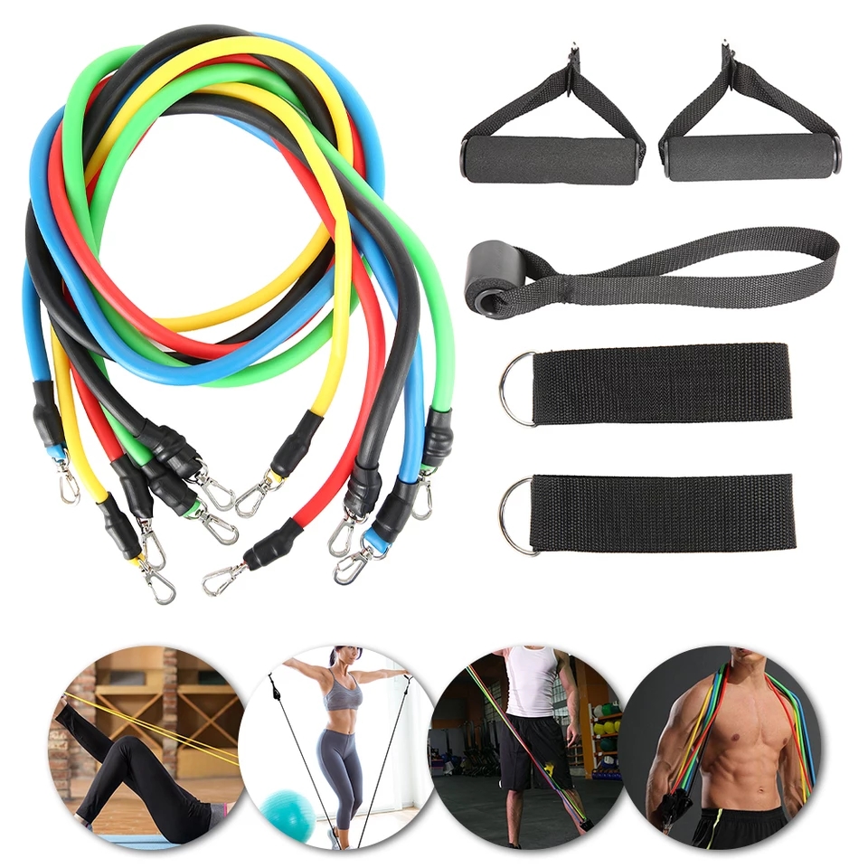 Combo Bộ Dây Cao Su Đàn Hồi Ngũ Sắc Tập Gym Tại Nhà và Kìm Bóp Cơ Tay 5-60kg + Màu Ngẫu Nhiên Dành Cho Mọi Lứa Tuổi