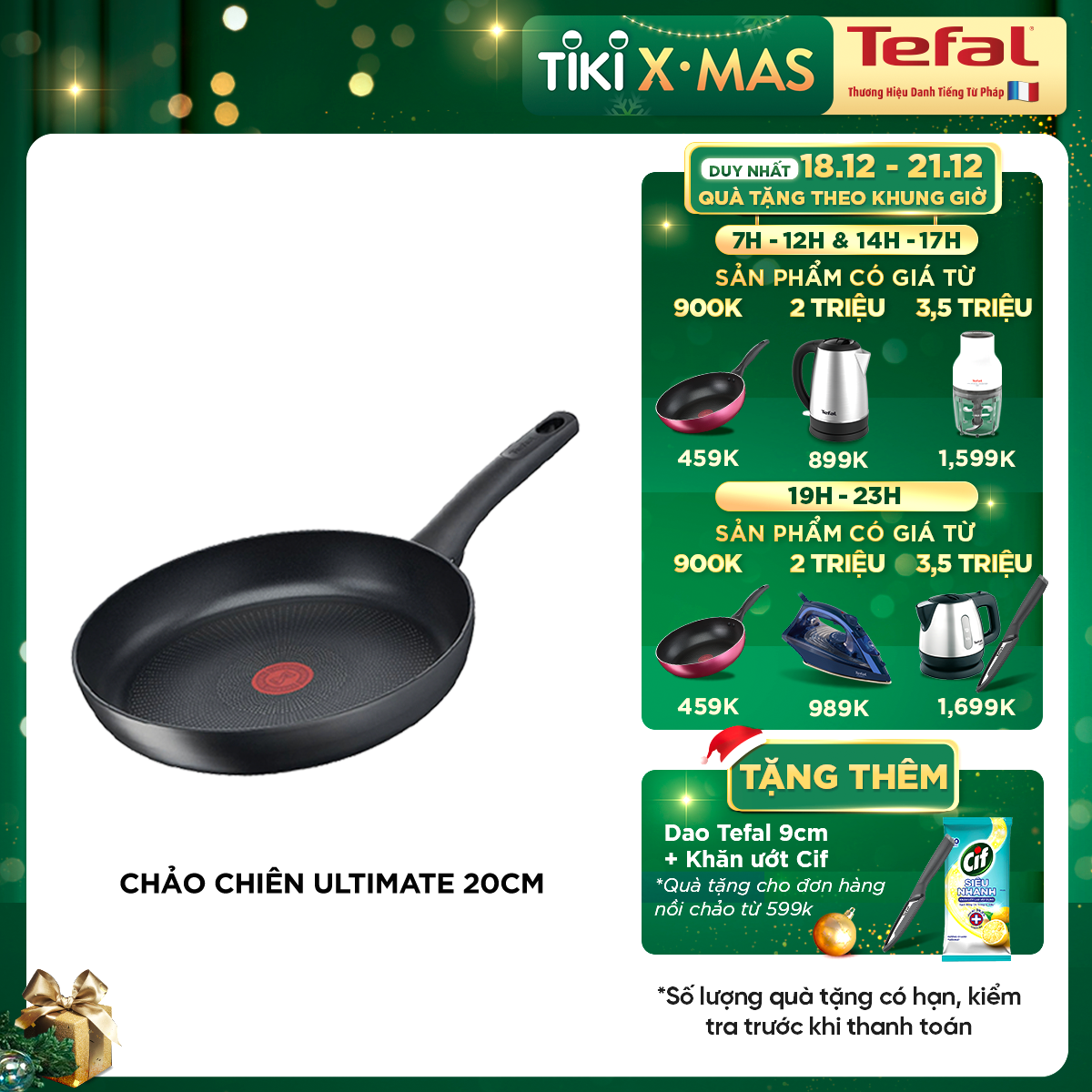 Chảo chiên chống chính đáy từ Tefal Ultimate 20cm, dùng cho mọi loại bếp - Sản xuất tại Pháp - Hàng chính hãng