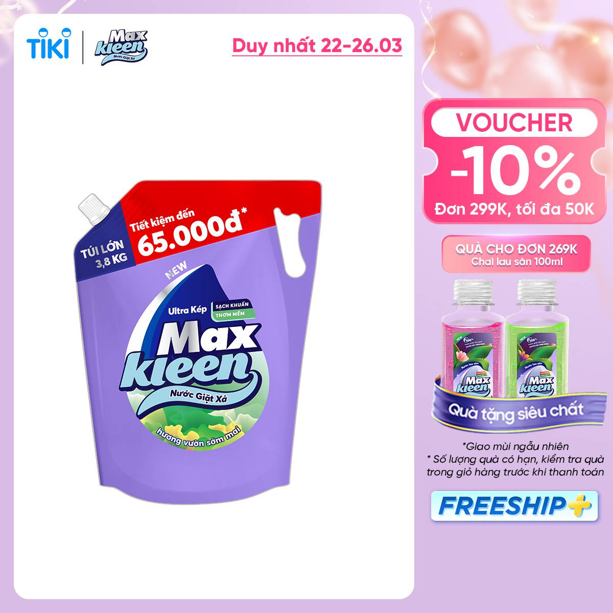 Túi Nước Giặt Xả Maxkleen Hương Vườn Sớm Mai (3.8kg)