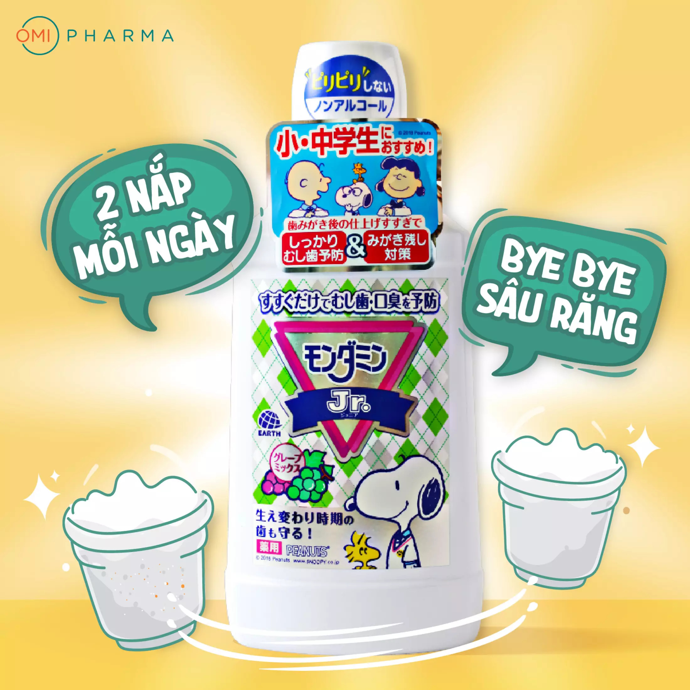 Nước Súc Miệng Cho Trẻ Em Từ 6-15 Tuổi Hương Nho Mondahmin Jr. Nhật Bản (Chai 600ml)