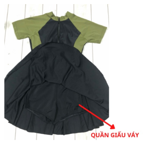 Đồ bơi nữ bikini đi biển kín đáo tay ngắn khóa kéo phối váy VATIXA BKN104