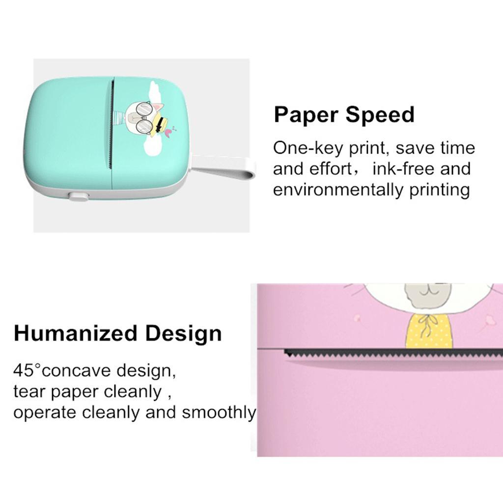 Portable Bluetooth Thermal Printer Phone Photo Label Sticker Printing Green