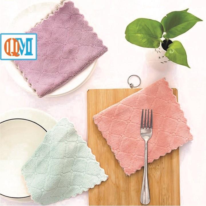Combo 5 chiếc Khăn lau đa năng, lau bếp ,bát đĩa, cốc chén thấm nước tốt chống dính dầu mỡ, nhanh khô 2 mặt loại to