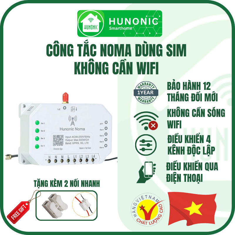 Công Tắc Noma - Điều khiển mọi thiết bị từ xa qua điện thoại dùng Sim│Điều khiển không cần Wifi