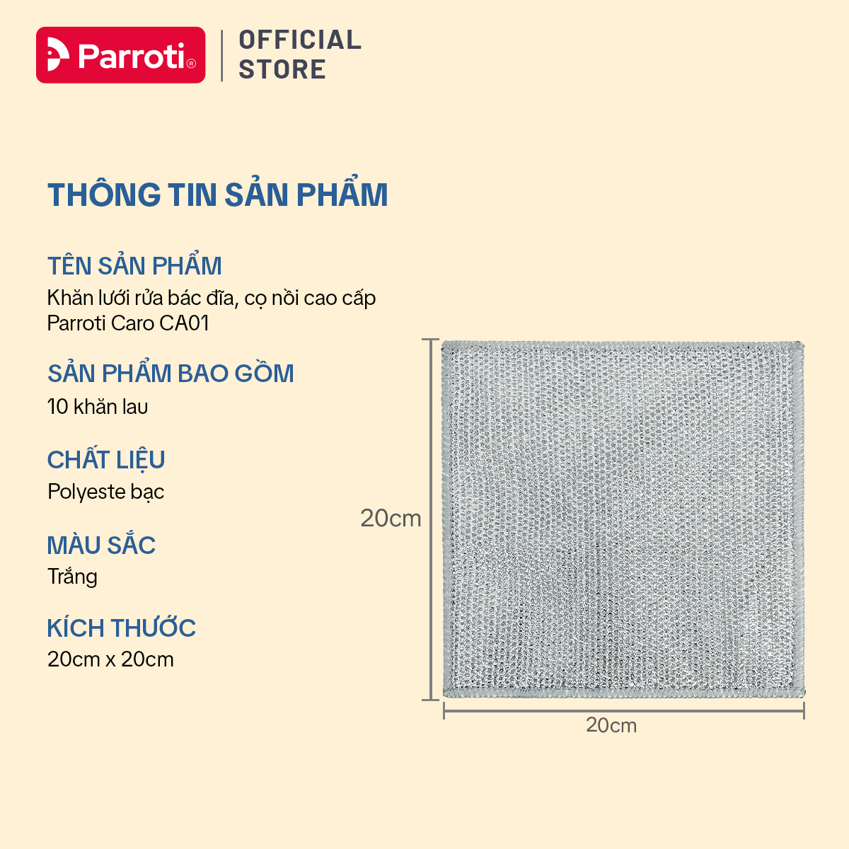 Khăn Lưới Rửa Chén Bát, Lau Bếp Sợi Kim Loại, Miếng Cọ Rửa Đa Năng, Giẻ Rửa Bát Đĩa, Xong Nồi 2 Trong 1 Parroti CA01