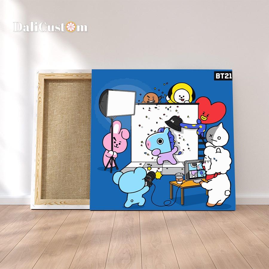 Tranh Tô Màu Số Hóa BTS BT21 Căng Khung Sẵn 20x20cm 25x25cm 40x40cm Có Sẵn Mới Về Mẫu Mới