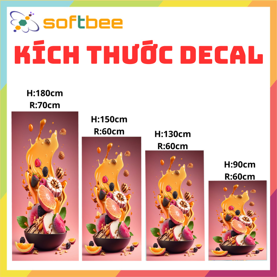 Decal dán tủ lạnh máy giặt in hình rau củ phông hồng, gồm 4 kích thước chọn lựa, keo bám dính tốt