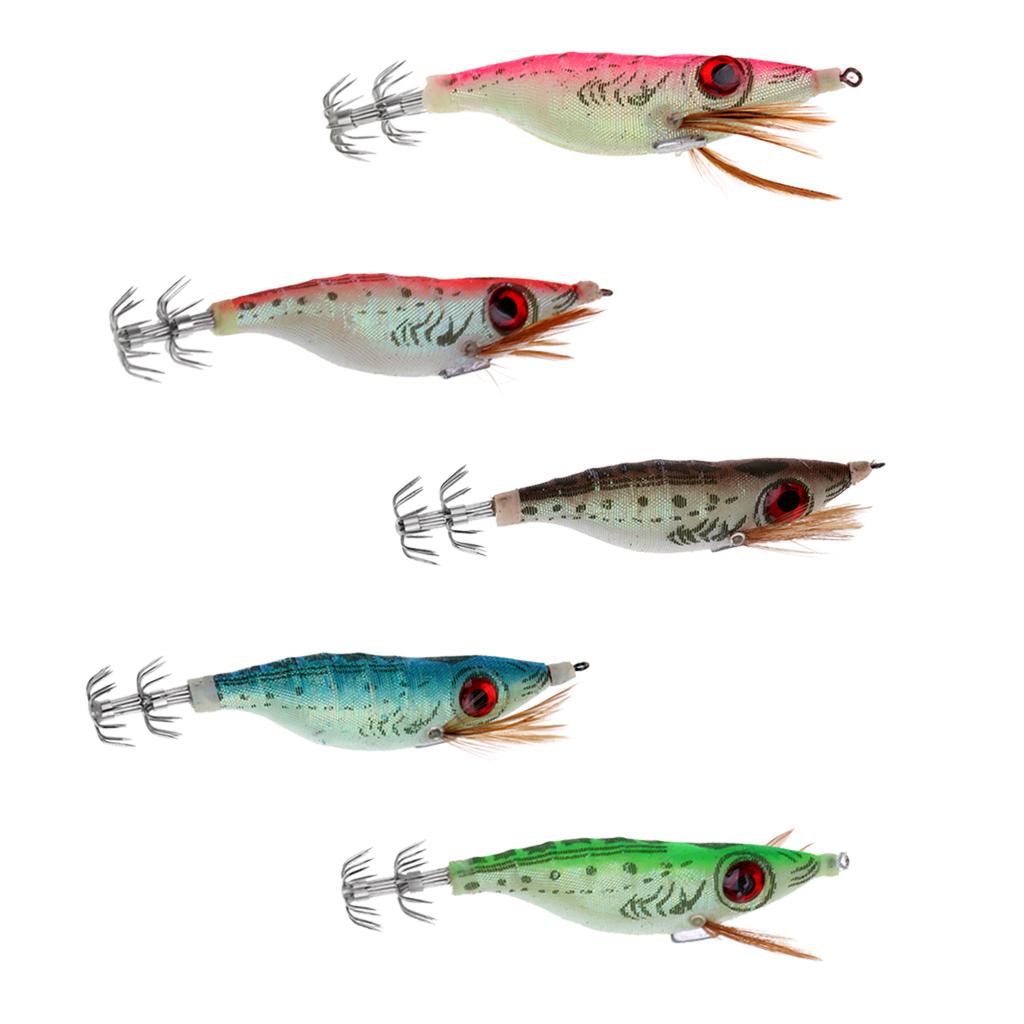 Fishing Artificial Wood Shrimp Squid Jigs Squid Hook Minnow Trout Lure Pink