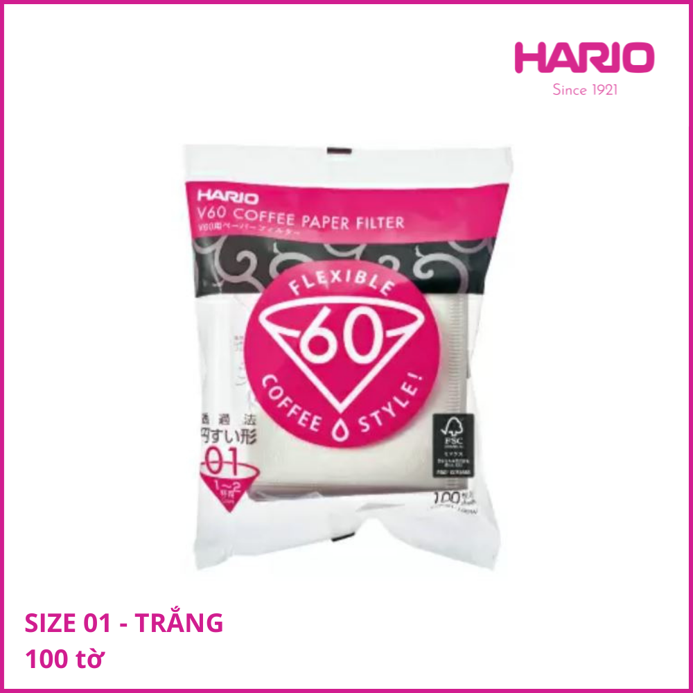 Giấy lọc cà phê Hario 100 cái V60-VCF-01-100W (Size 01, Màu Trắng)