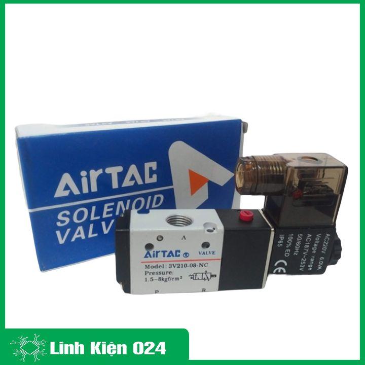 Van điện từ khí nén AIRTAC 3V210-08 đầu 3/2 3 cổng 2 vị trí, 1 đầu coil điện 220V