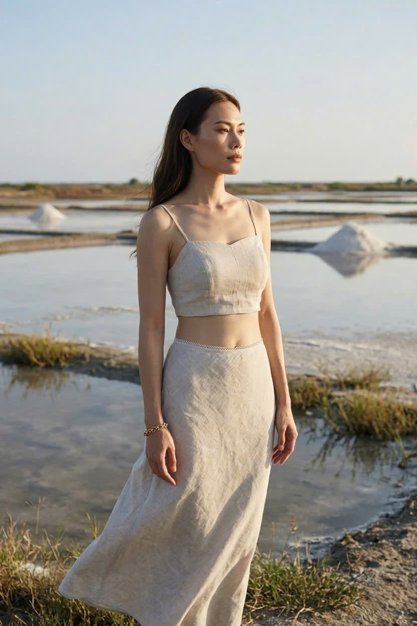 Váy Midi Suông Đuôi Cá Linen Vải Lanh Xám SKI047 Thời trang thiết kế Hity