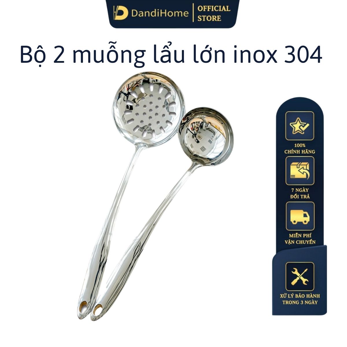 Combo các loại muỗng lẩu DandiHome inox cao cấp, sáng bóng – Bộ lớn